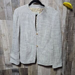 LOUIS FERAUD Woven Tweed Blazer Jacket Natural Beige EUC Size US 10 Designer